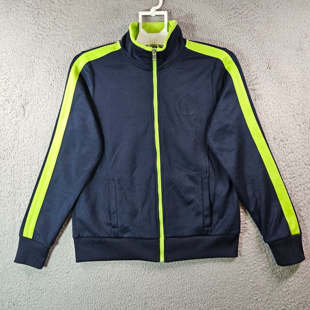 L-RL Lauren Active Ralph Lauren Jacket Women Medium Full Zip Green Trim Navy